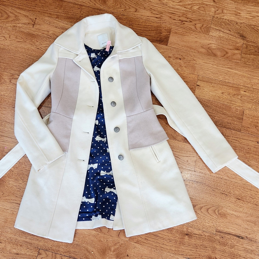 Elevenses Ivory & White Wool Anthropologie Trench Sz 0